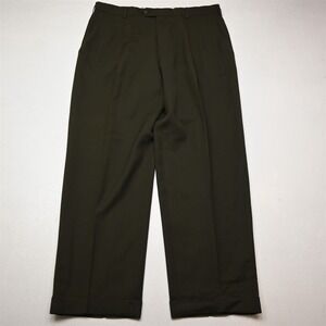 Pronto Uomo 36x32 Dark Green 100% Wool Pleated Cuffed Baggy High Waist Pants